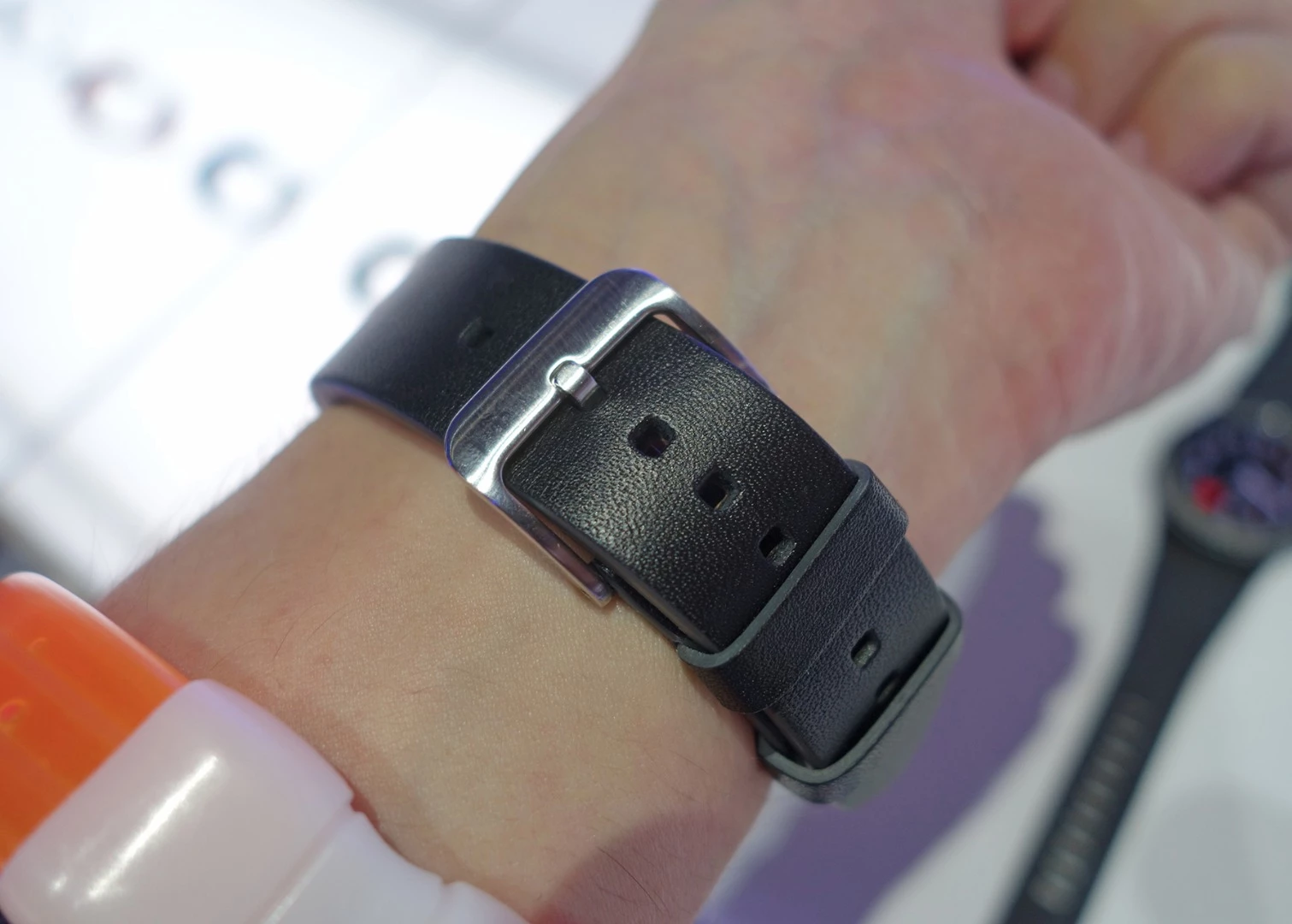 This black leather option came on our demo Classic smartwatch