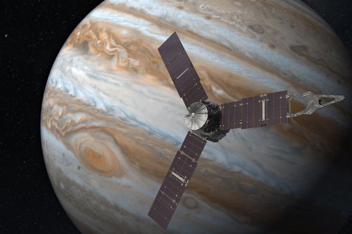 Artist's rendering of Juno orbiting Jupiter