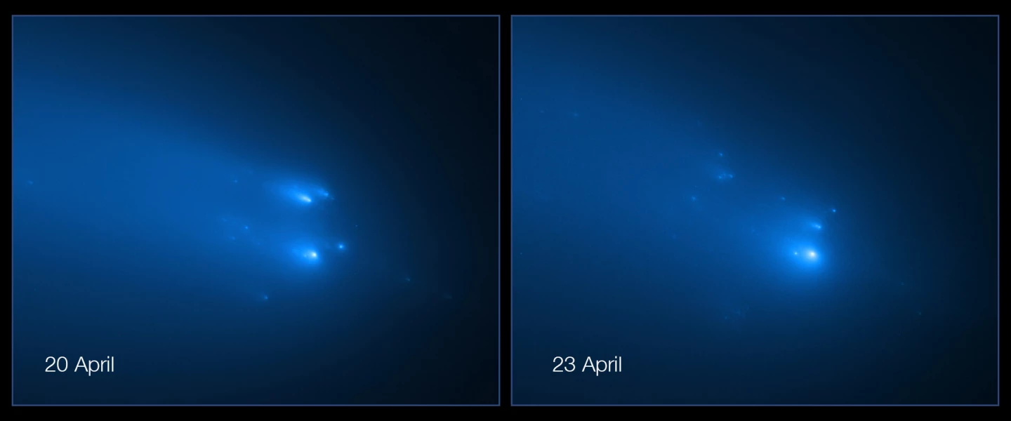 Images taken on April 20 & 23, as Comet ATLAS was in the process of fracturing