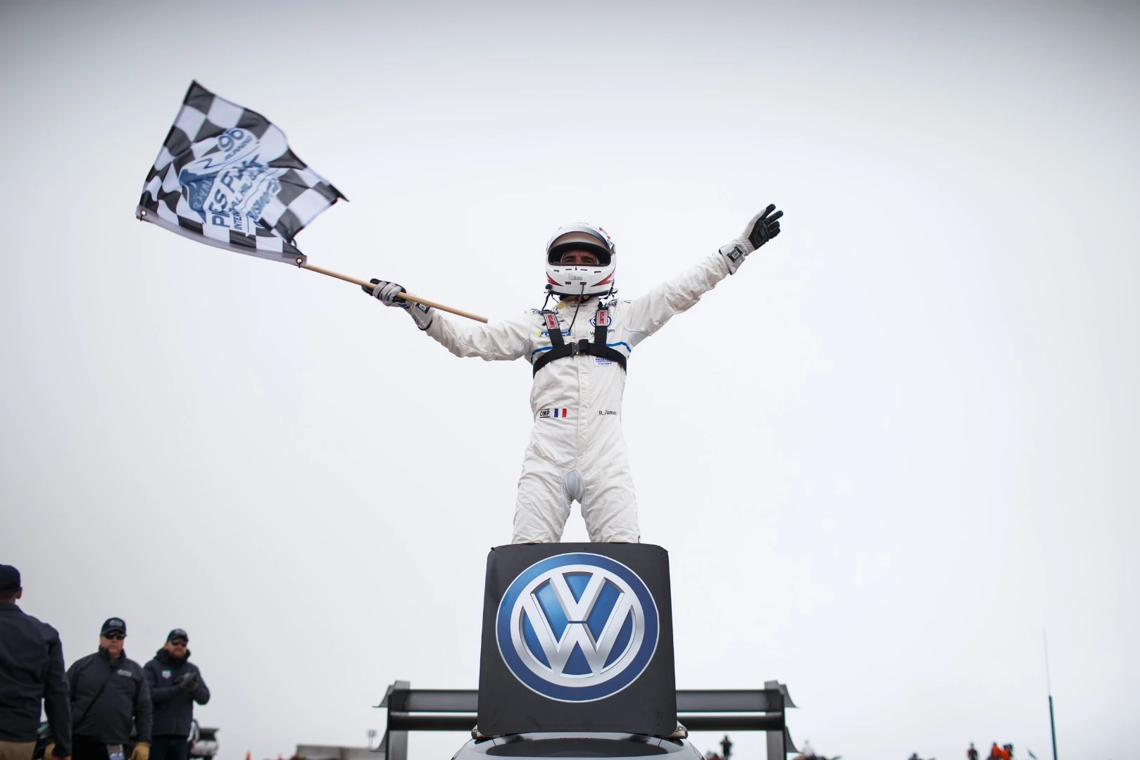 Romain Dumas celebrates his historic win