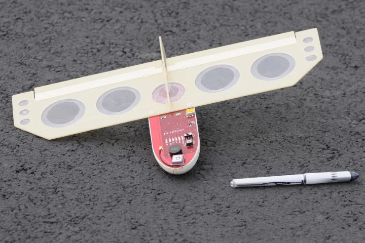 The CICADA is a gliding unmanned air vehicle, designed to deploy sensors in enemy territory (note the pen, for scale)