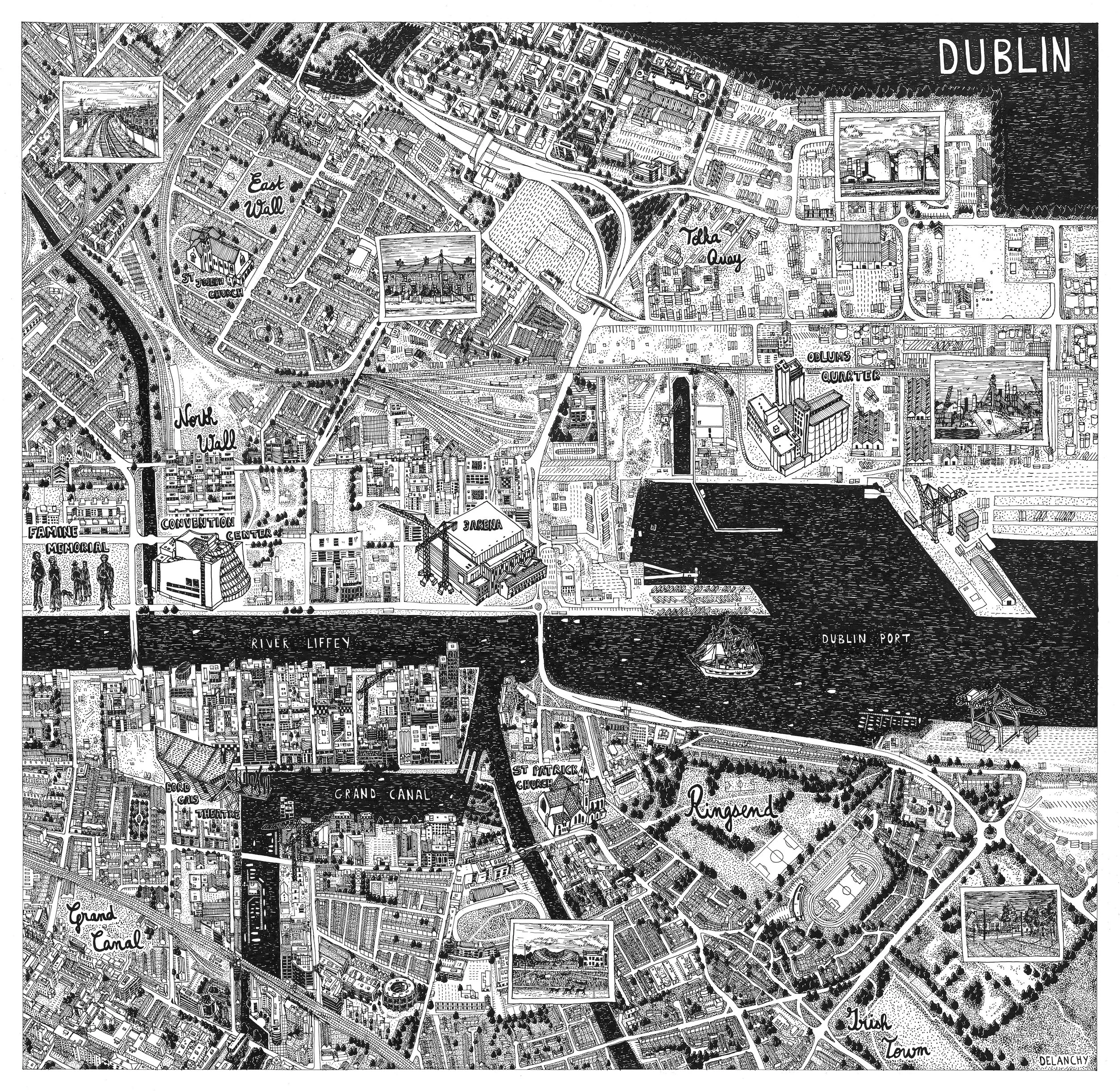 Sarah Delanchy - Odlums quarter, masterplan for a museum and art hub at Dublin port is a commendation in the Hand-drawn category