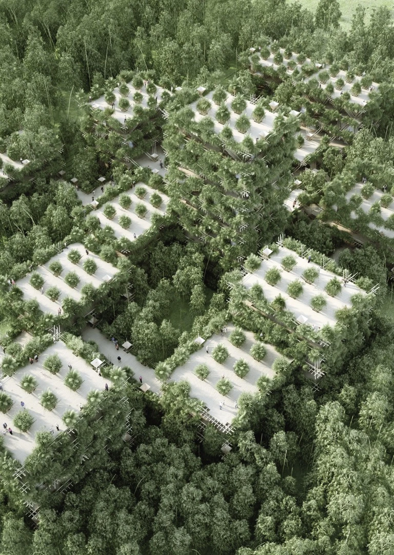 Architectural render imagining what a future development based on the Rising Canes system could look like