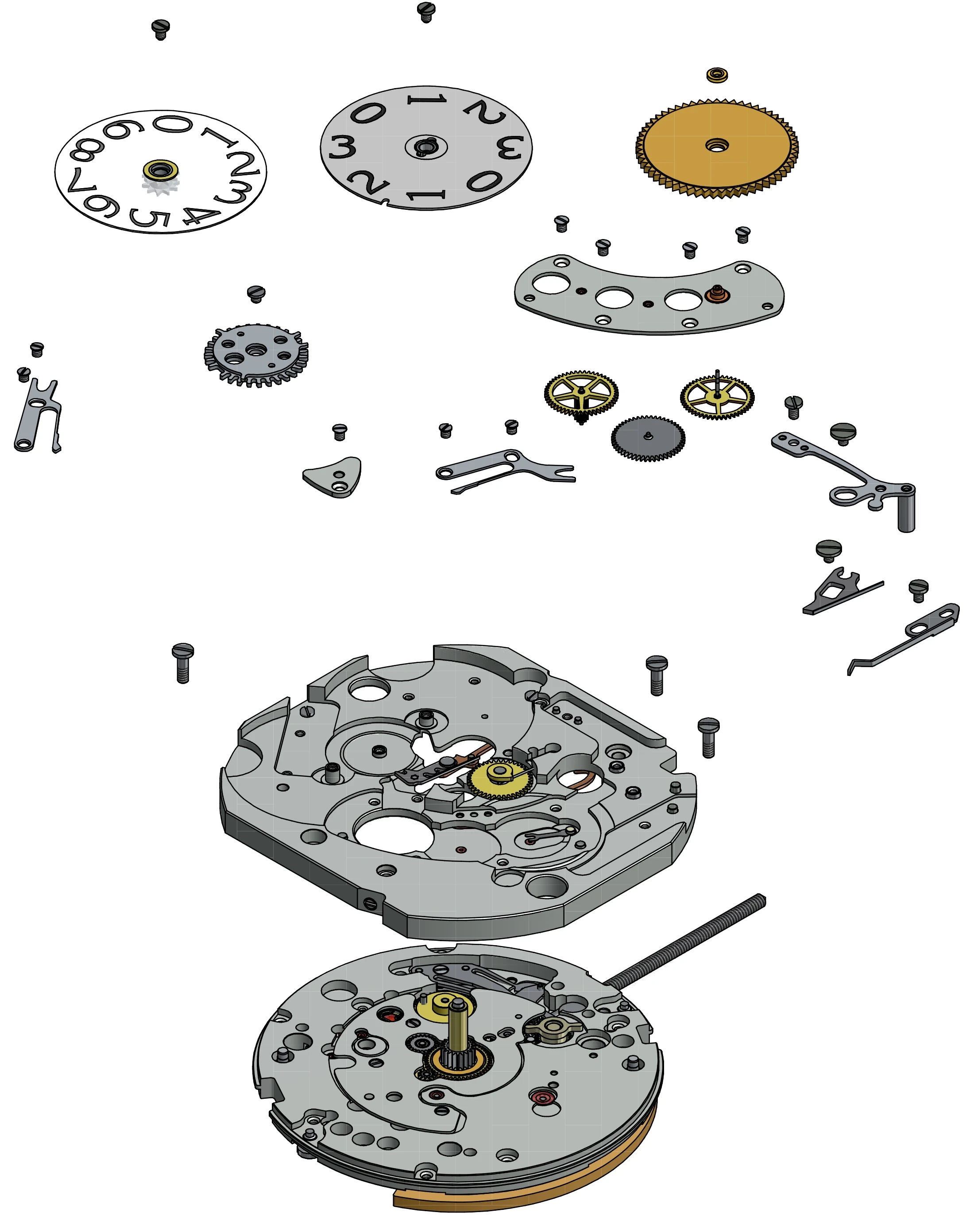 Color exploded view of the Vintage 1945 Large Date and Moon-Phases watch