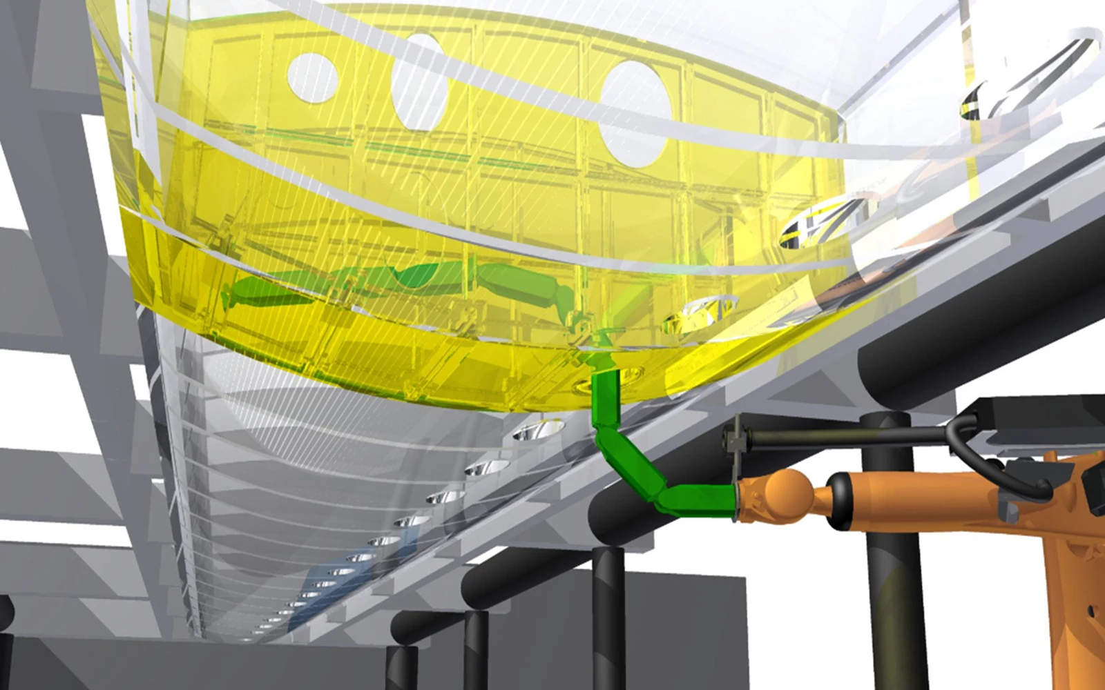 How a snake-like robot developed by Fraunhofer winds its way through the narrow openings inside the airfoil (Image: Fraunhofer)