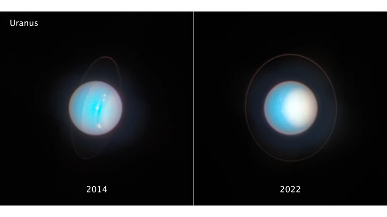 Uranus as seen eight years apart showing seasonal changes