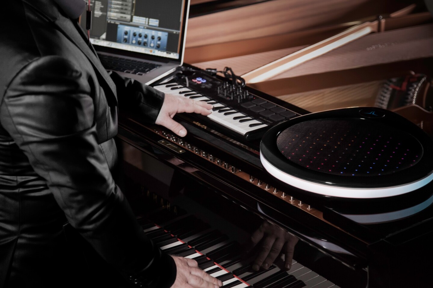 The Pulse can augment real world instruments with digital sounds activated by touch or spatial gesture