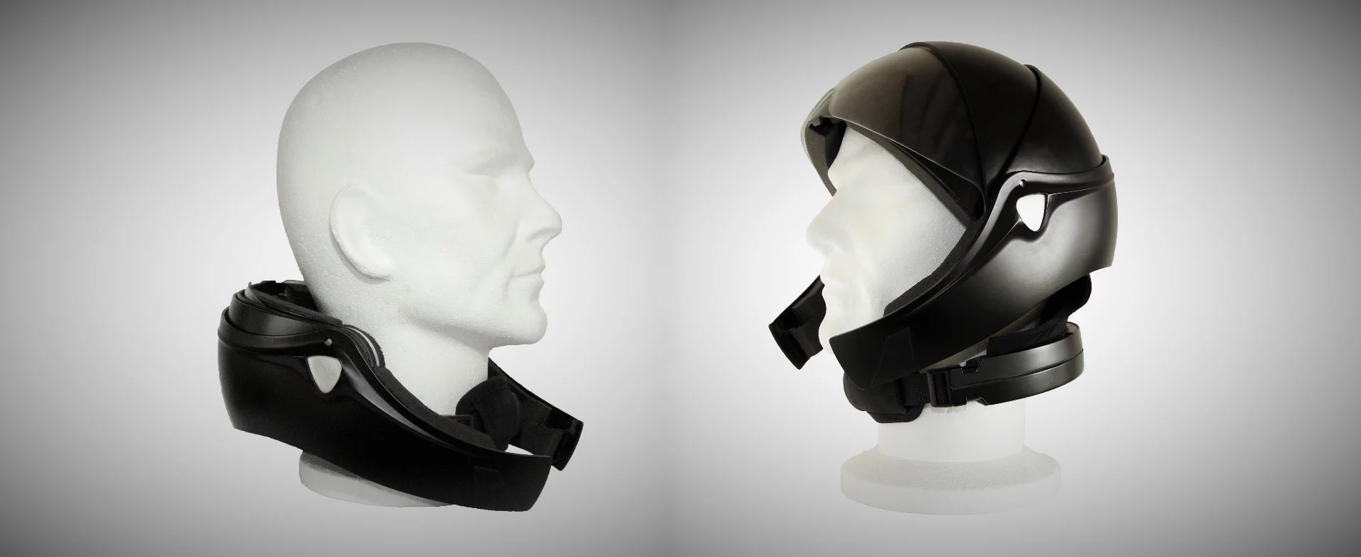 The Alpha helmet folded down around the neck and up around the head