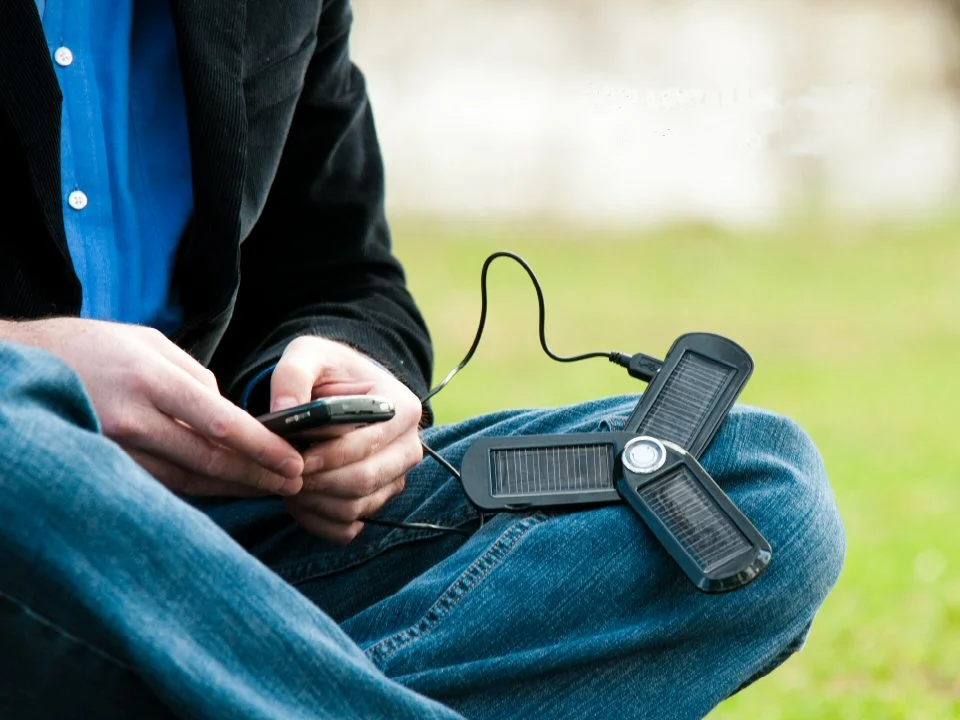 The U-Powered solar charger is a backup power source or charger for portable electronics such as smartphones, cameras and media players