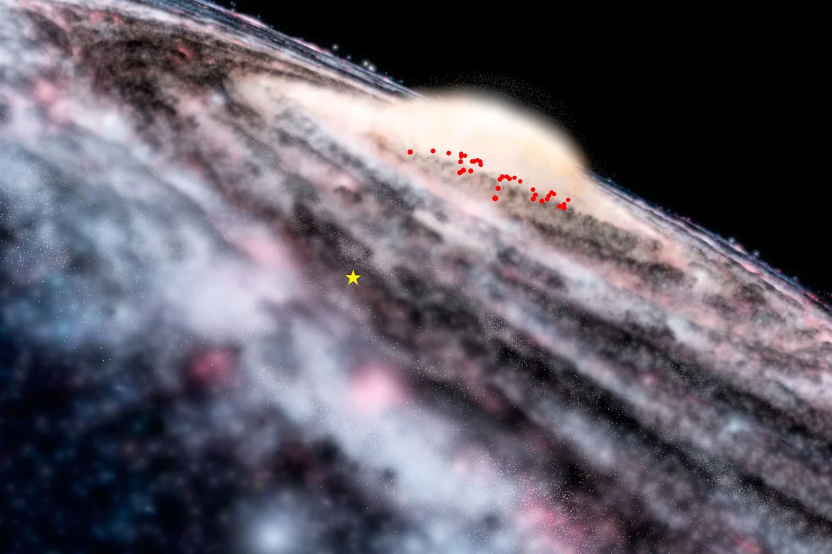 ESO graphic displaying the position of Earth (star) in the Milky Way relative to the newly discovered Classical Cepheids
