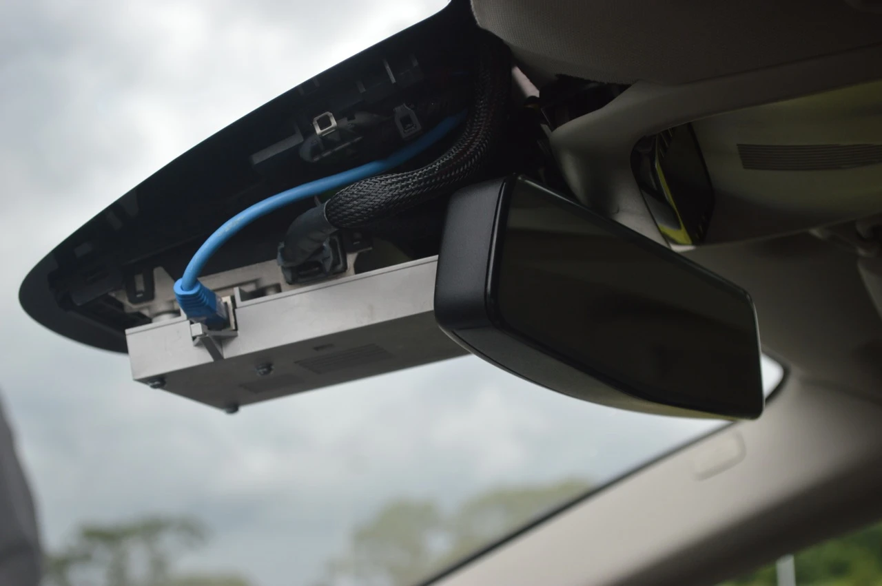 The autonomous parking prototype's camera is mounted behind the rear-view mirror (Photo: Gizmag)