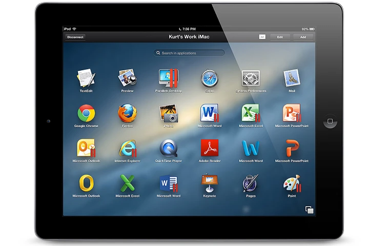 Parallels Access has an app launcher that simulates the look of the iPad's home screen