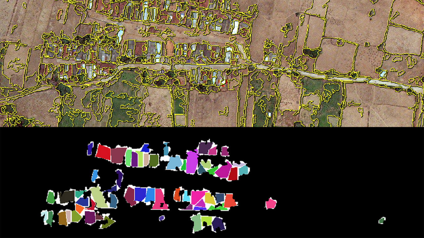 The software is able to use the examples to determined where buildings were, using different colors to identify separate structures (Image: MIT)