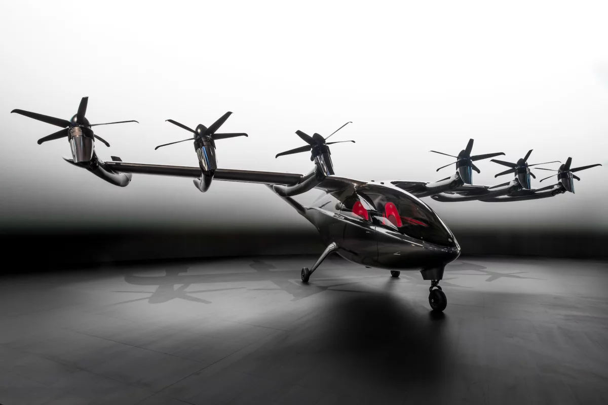 The Maker uses 12 electric props, the front six of which are capable of tilting forward for efficient winged flight