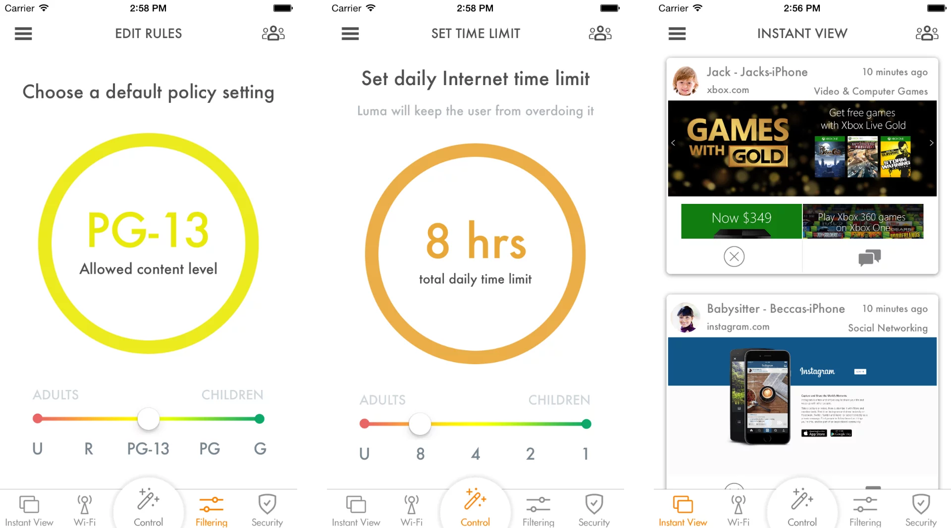 Using the Luma app, it's possible to see what other people on the network are viewing, to set user time limits and to set content restrictions
