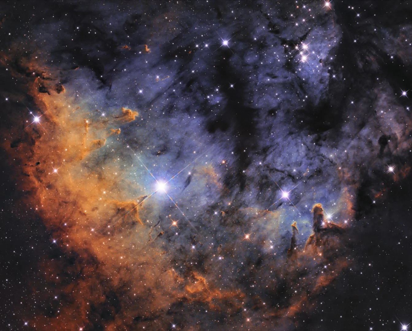 This image of the Devil's Head Nebulae Complex is not a traditional RGB photo but a three-color Hubble Palette color scheme. Due to this technique different details, structures and depths are visible. Located 3,000 to 3,500 light years away from Earth, its material consists of ionized hydrogen, dust and other gases. There are also several gas columns depicted on the picture, where numerous stars are born. The final image is the result of 29 hours of exposure.Szarvas, Hungary, 10 October 2018