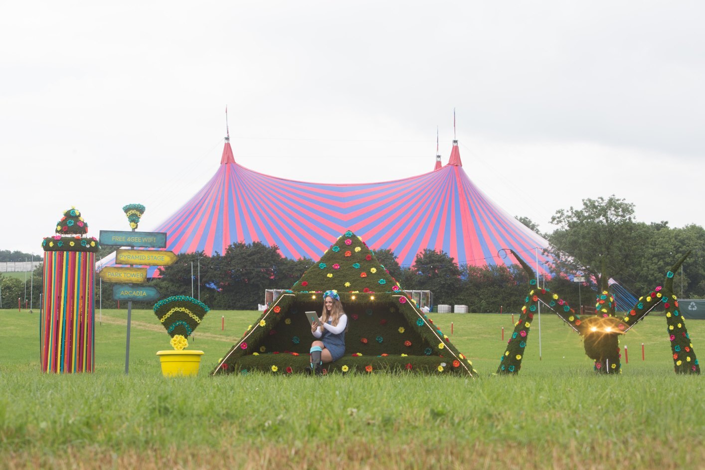 The structures take the form of mini versions of some of Glastonbury's most famous landmarks, like the Pyramid Stage, the Arcadia spider and the Park Tower