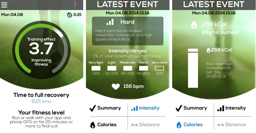 The PulseOn app provides data an insights about the user's exercise sessions