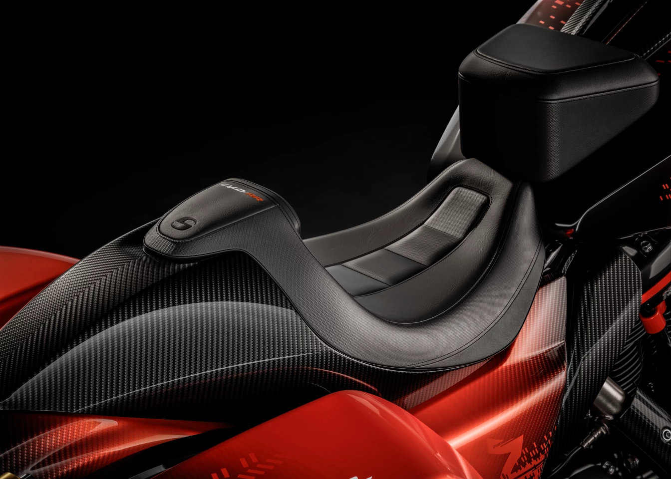 The race-inspired solo seat features a padded pommel to reinforce the inner thigh when things get rough, and a raised rear bolster to keep you in place
