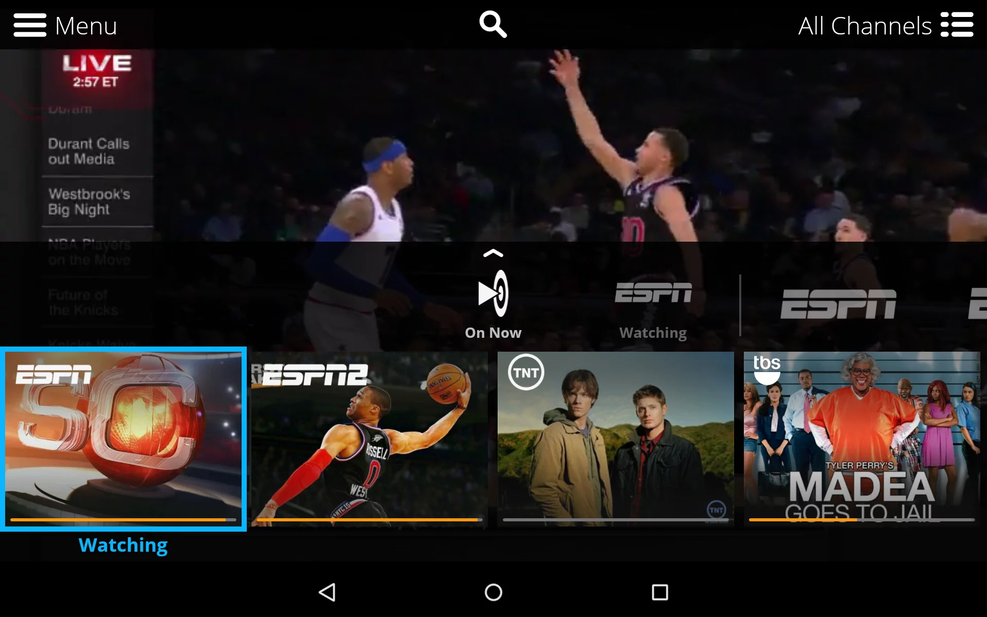 Sling's on-screen programming guide