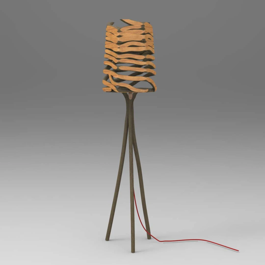 A timber spiral lampshade