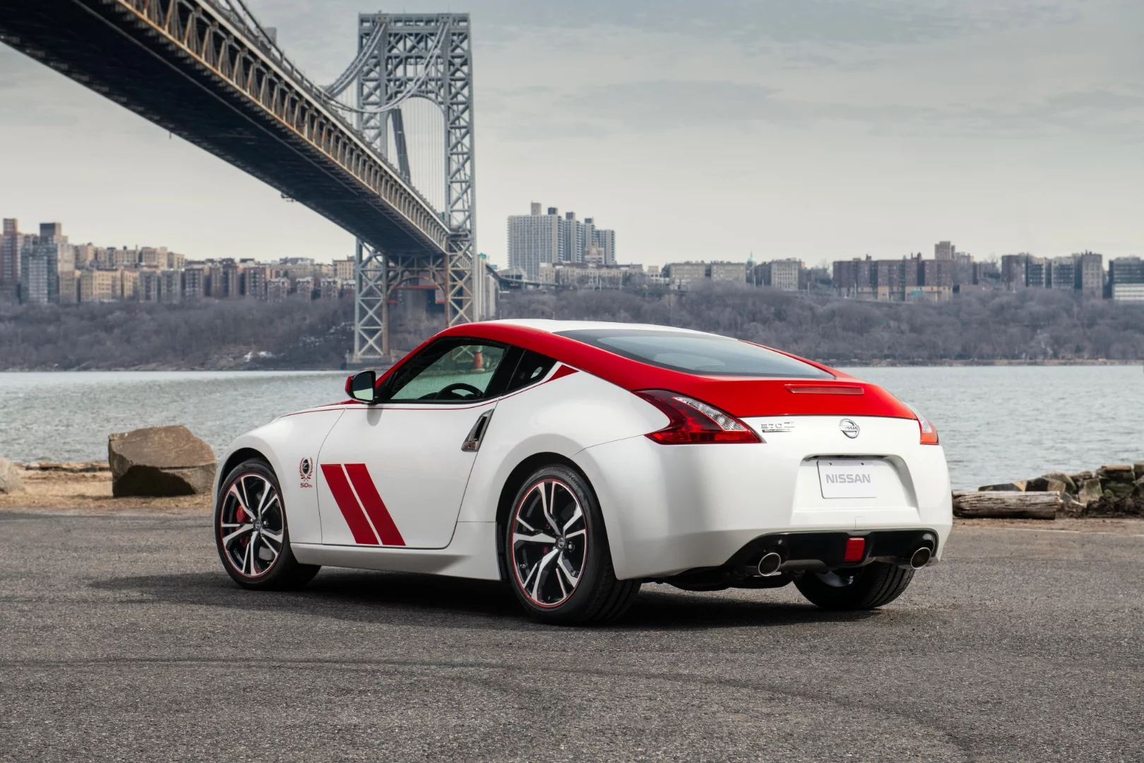 The red-on-white and black-on-gray livery of the #46 BRE is recreated on the new 2020 Nissan 370Z 50th Anniversary models