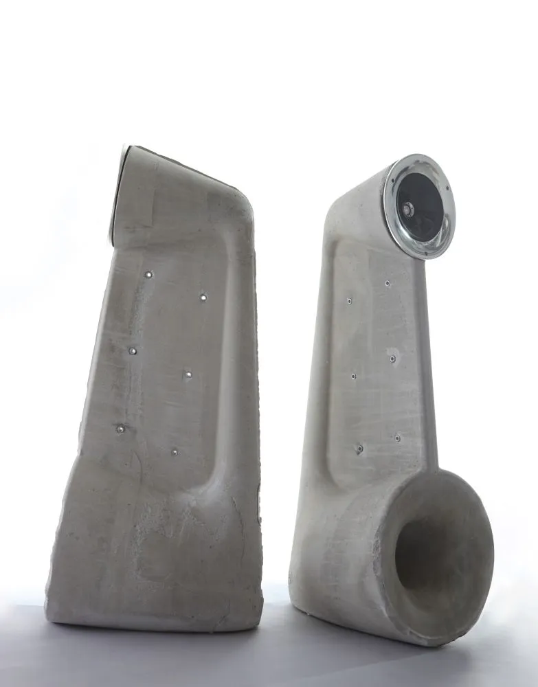 The 'Exposed' speakers are made of concrete, and utilize horn loudspeaker technology (Photo: Shmuel Linski)