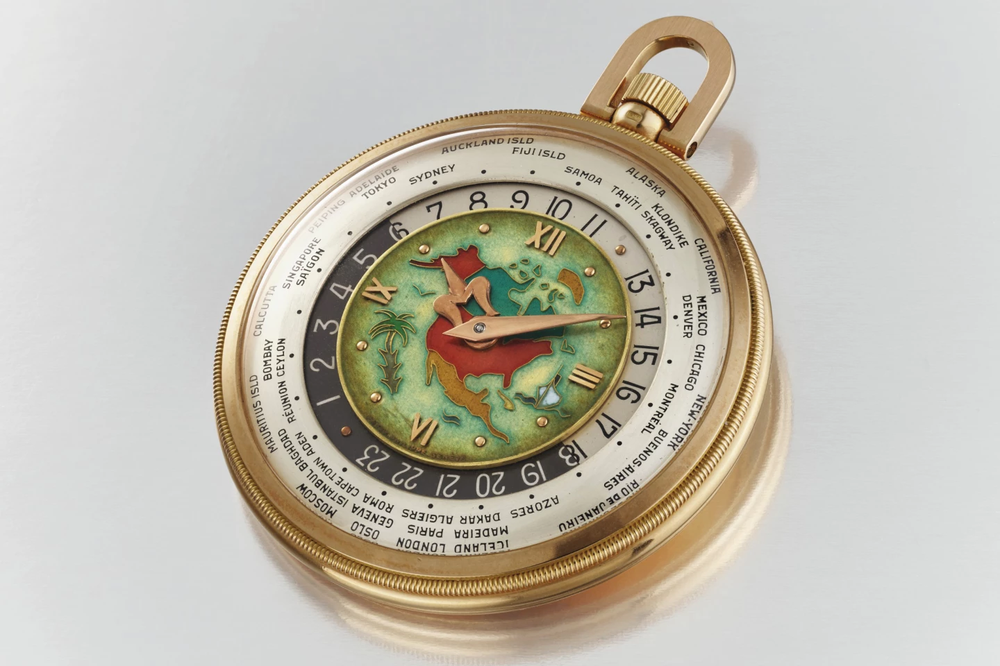 This Pink Gold 1948 Patek Philippe World Time pocket watch is one of only four known. It sold for CHF 1,170,000 ($1,299,856) at Christie's on 10 May 2021