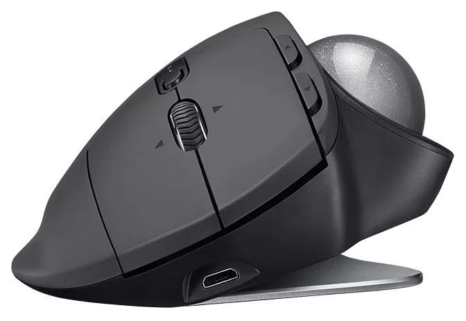 Logitech's MX Ergo has an adjustable metal hinge, allowing it to be set to sit flush against the desk, or raised up to 20 degrees