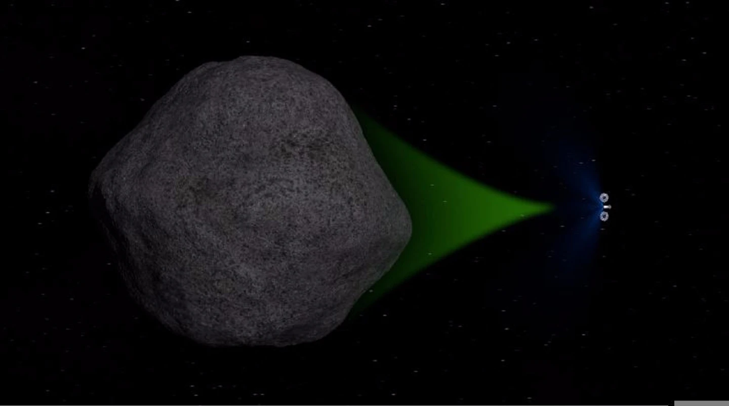 Robotic probe using its gravity to tow an asteroid
