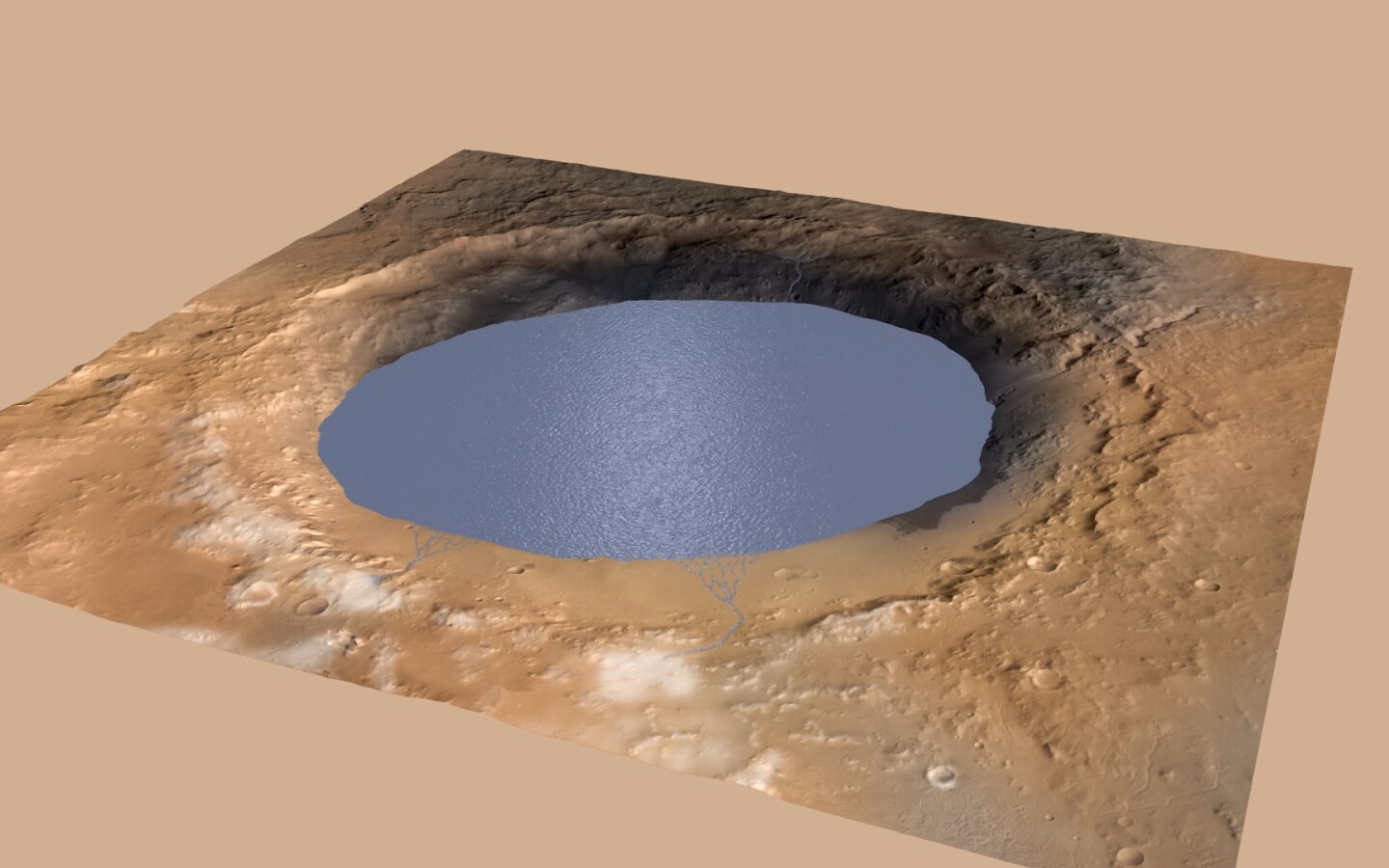 Gale Crater as it may have looked filled with water 3.8 billion years ago