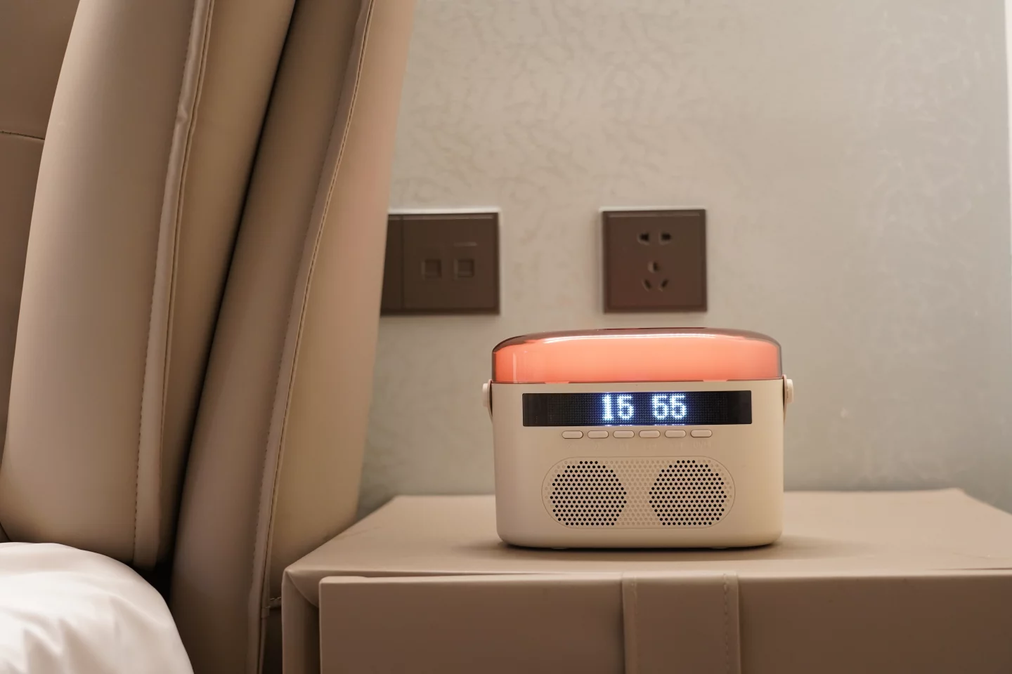 When not in use, it doubles as an alarm clock