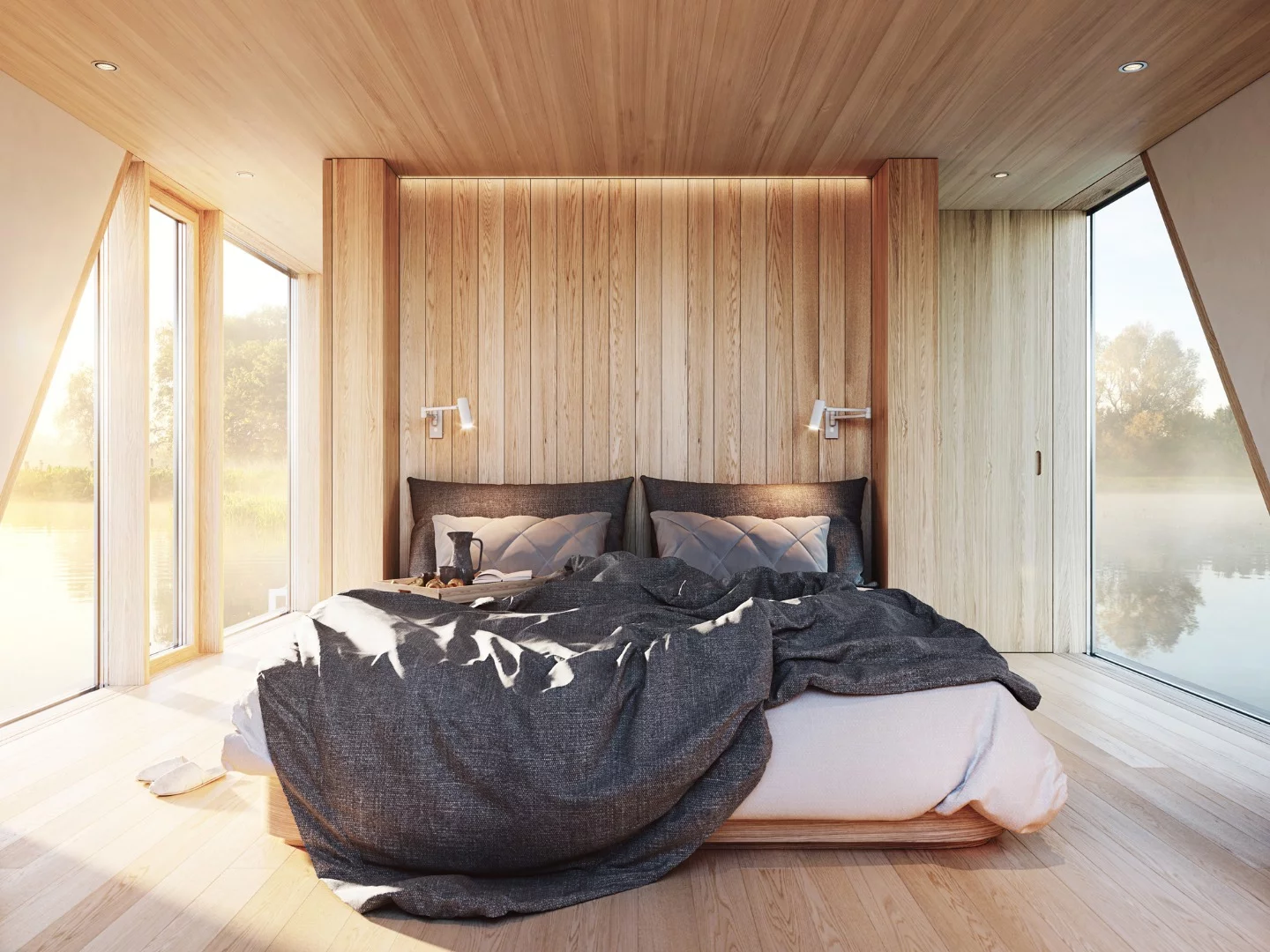 The Naturecrusier and Waerloft feature a master bedroom with water views