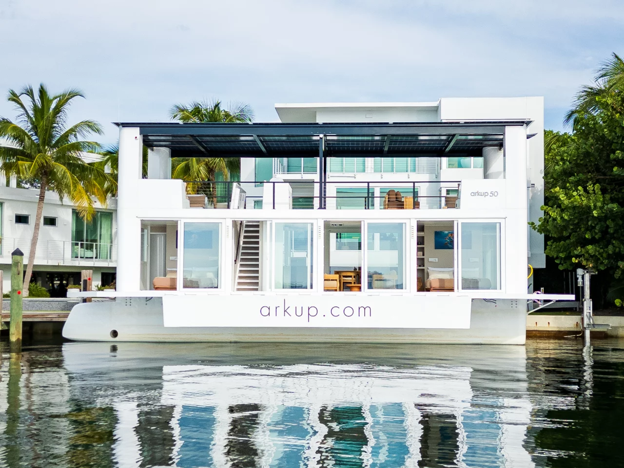 The Arkup 50 is a futuristic floating home that can raise its occupants above the waterline on motorized stilts