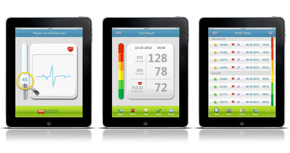 The iHealth app keeps track of the user's blood pressure data