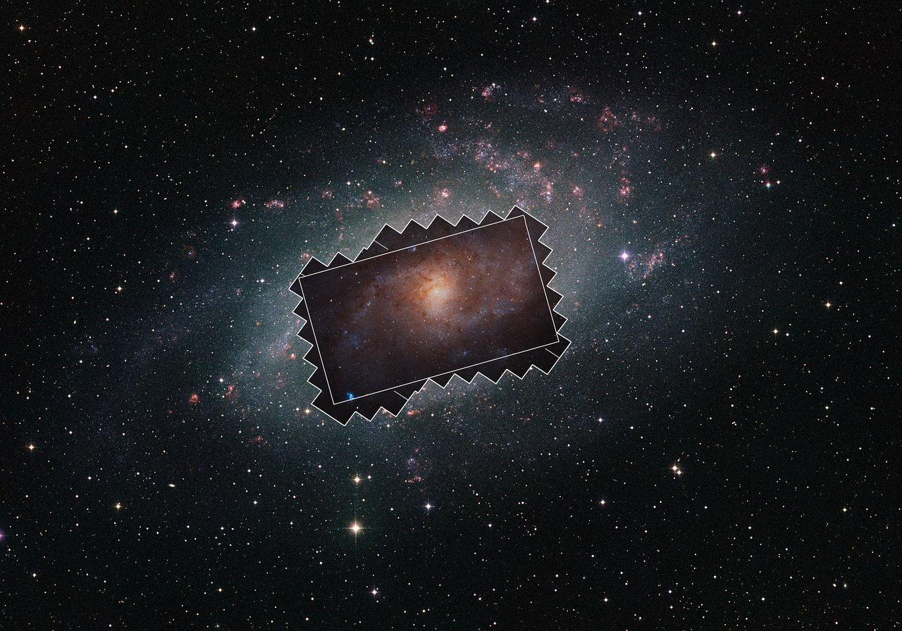 Wide-field view of the Triangulum Galaxy highlighting the area covered in the new mosaic