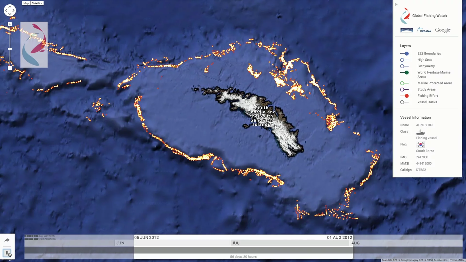 The Global Fishing Watch was created by Google in partnership with marine advocacy group Oceana and mapping company SkyTruth