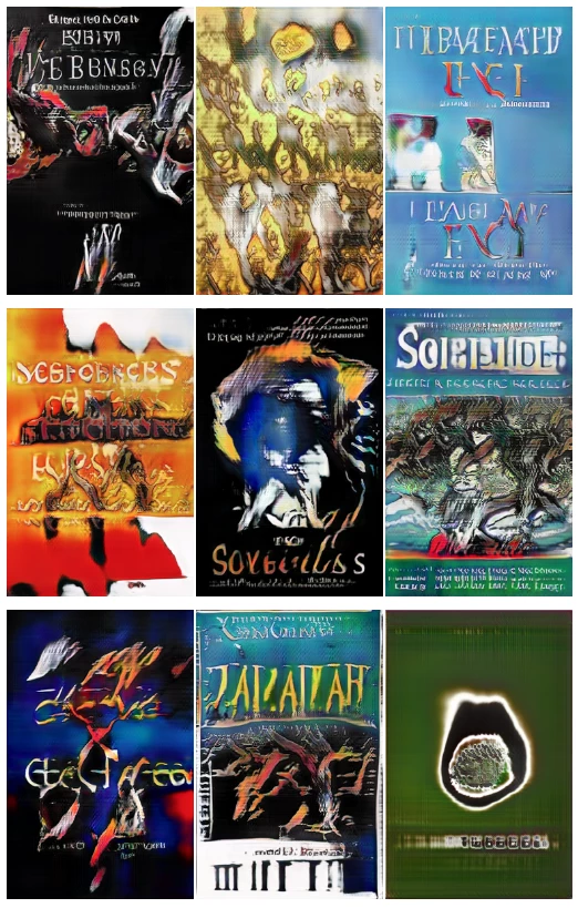 A selection of books covers, all generated by neural networks