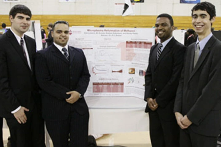 The students from Steven Institute of Technology responsible for the new microreactor that can convert fossil fuels into pure hydrogen