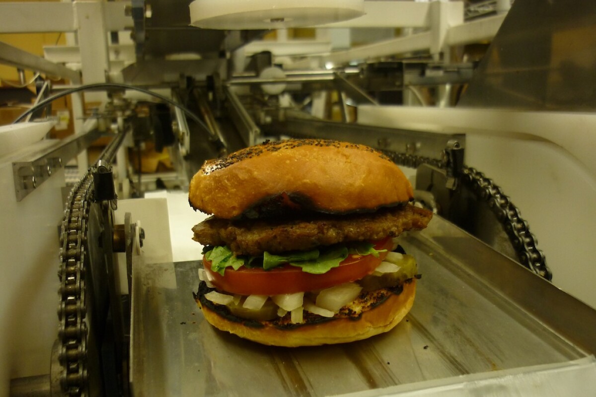 A hamburger made using Momentum Machines' automated hamburger maker