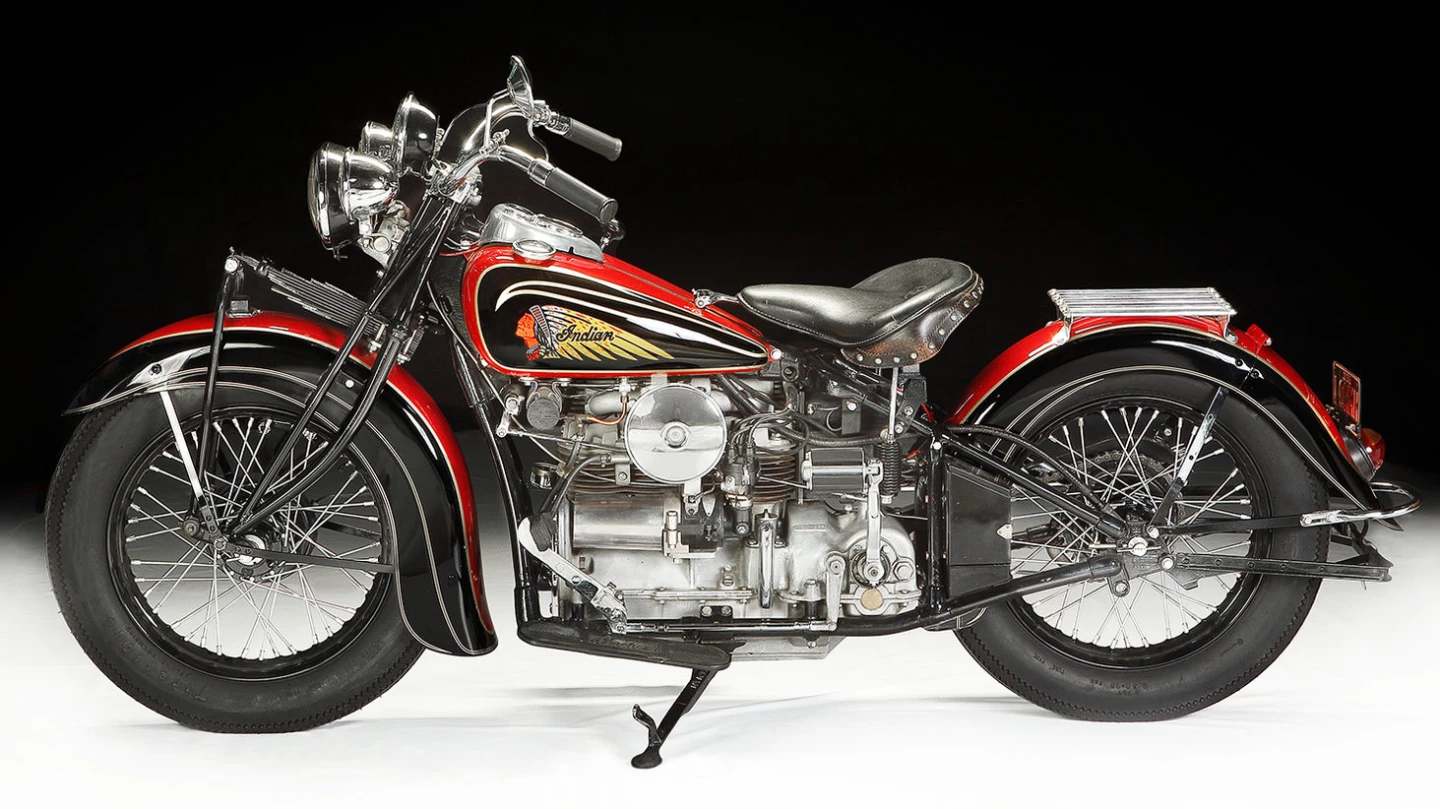 From the last year of the sporty Indian fours, this 1939 model was sold with less than 500 miles since a complete rebuild. It fetched $104,500