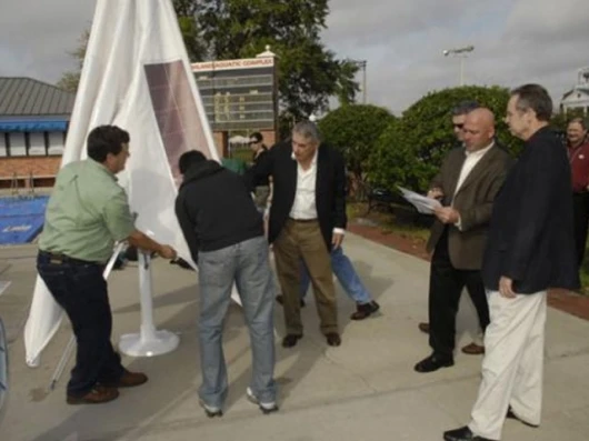 The Skyshades team erect the Powerbrella