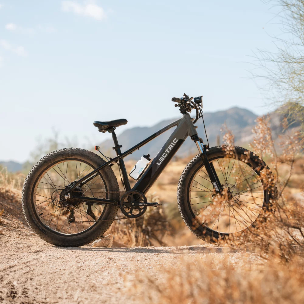 The XPeak rides wild with knobby fat tires, front squish and a 1,300-watt motor