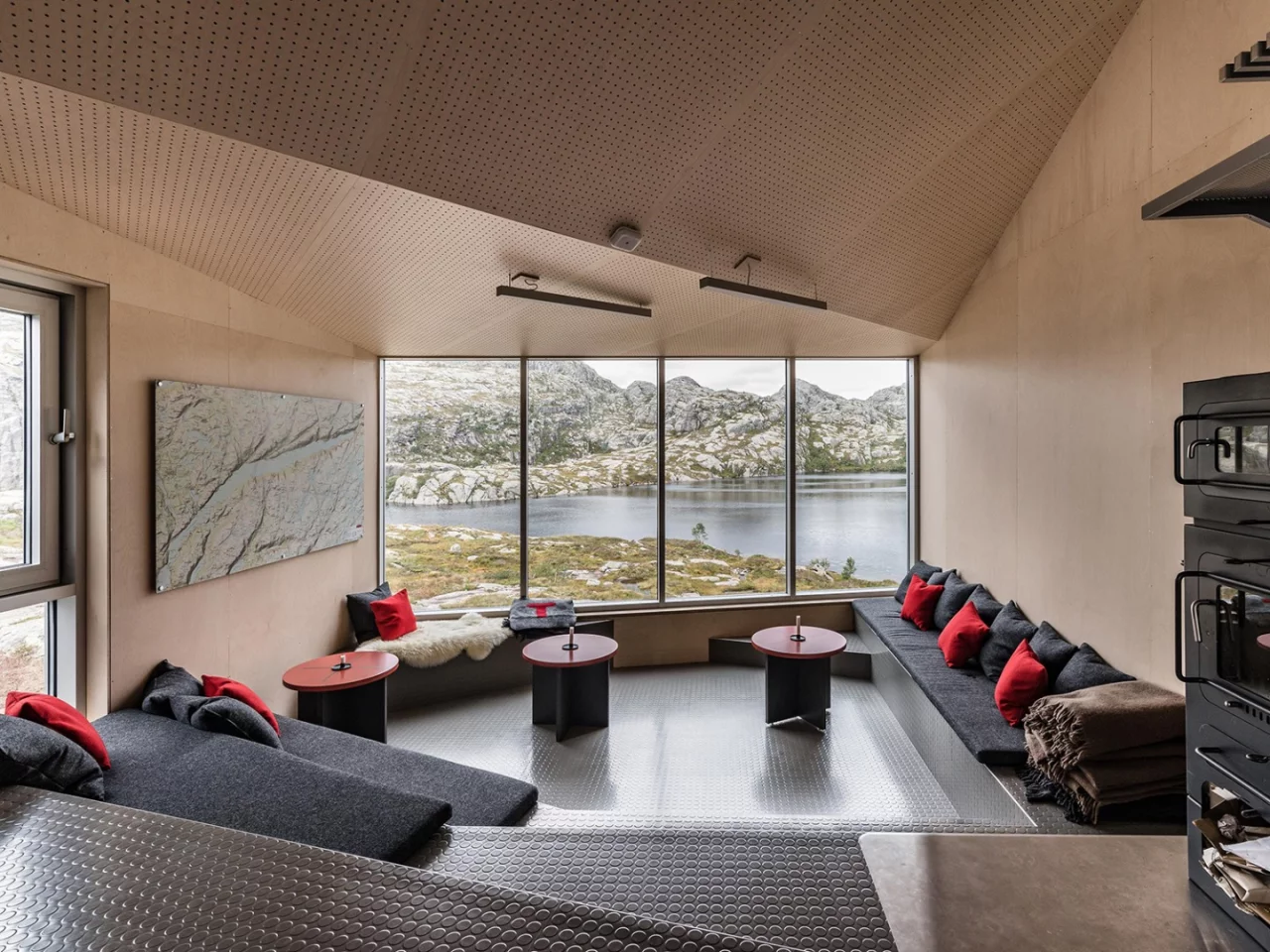 The interiors are clad in unfinished wood