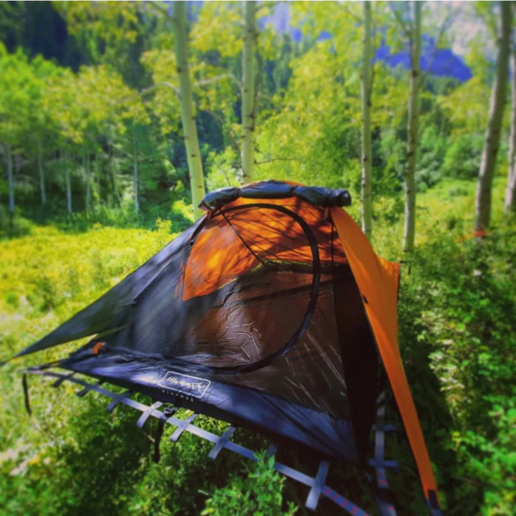 The Bivymok suspended tent features a soft polyester mesh to keep the bugs out