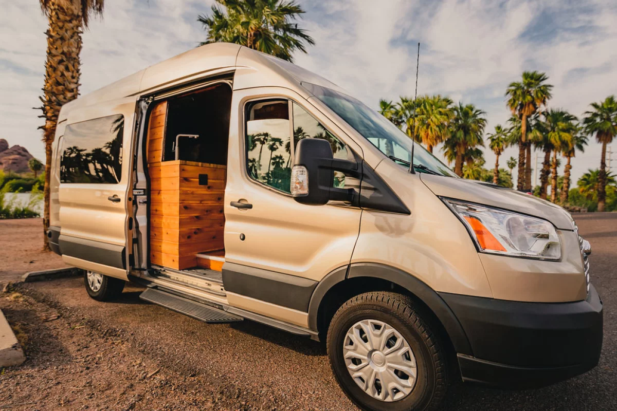 The Boho Golden Egg is based on a "white gold" colored Ford Transit
