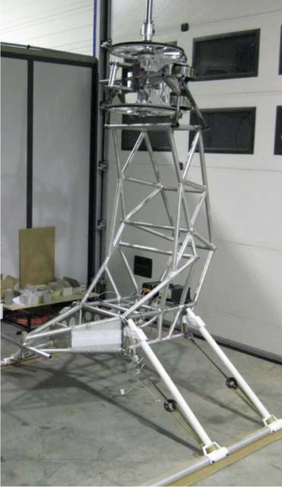 The electric helicopter's lightweight aluminium frame