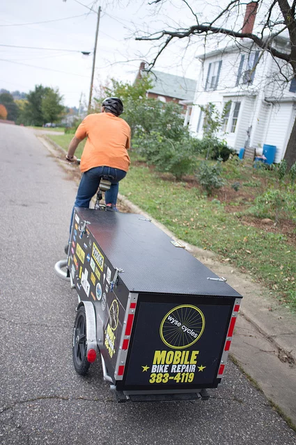 Wyse Cycles is a self-propelled mobile bicycle repair service, which bike mechanic Ben Wyse pedals around the city of Harrisonburg, Virginia (Photo: Jeff James)