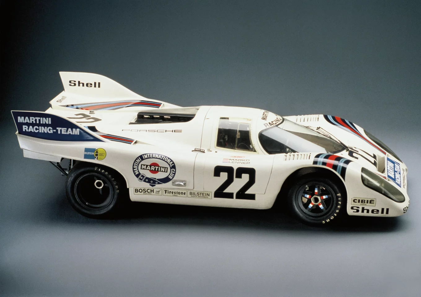 The 1971 Le Mans 24 hour race was won by Dr. Helmut Marko and Gijs van Lennep in a Porsche 917 short-tail coupé.