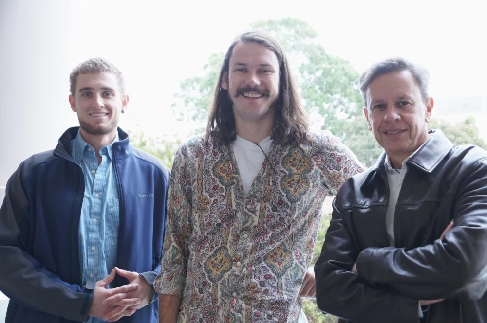 (From left) Nathan Kirchhofer, Zachary Rengert and Guillermo Bazan, three of the researchers on the project